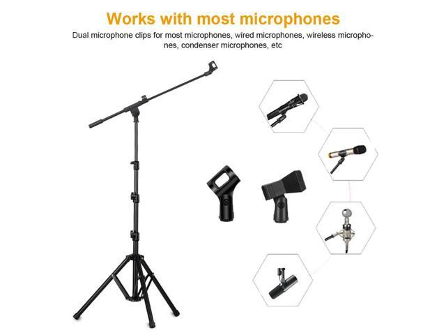 Microphone Stand Tripod with Carrying Bag and 2 Mic Clips Floor Mic Stand Height Adjustable Mic Holder for Singing Performance