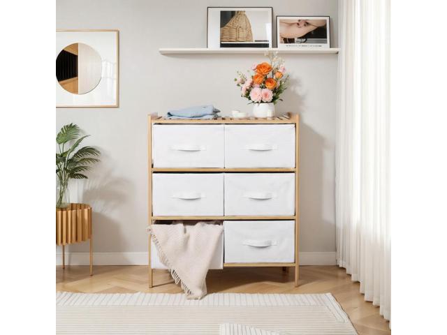 Bamboo Tidy Box Pull Out Quilt Shelf with 6 Baskets Sundries Organizer Shelf Multifunctional for Home