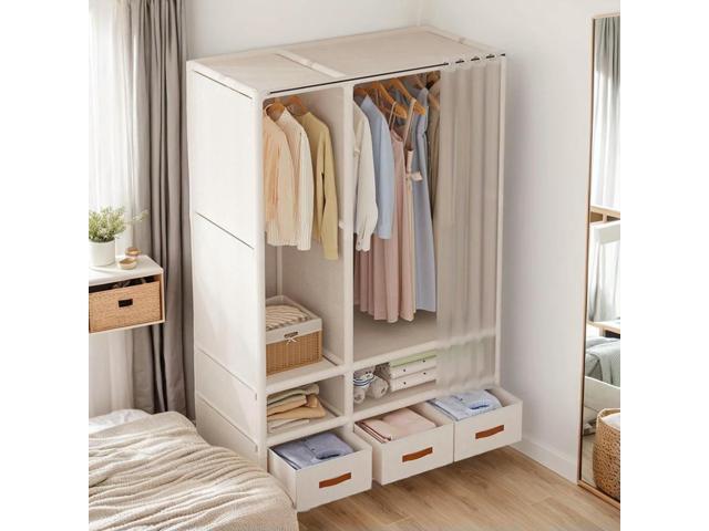 Fabric Floor Wardrobe Assemble Simple Non-Woven Cabinet with 3 Drawer Multi-Layer Wardrobe for Dorm Bedroom
