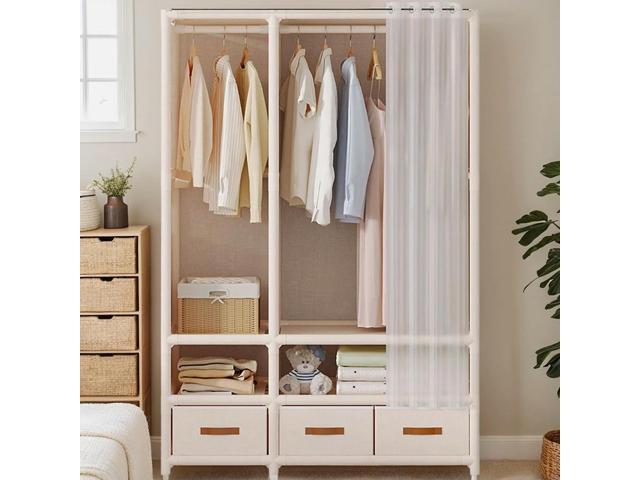 Fabric Floor Wardrobe Assemble Simple Non-Woven Cabinet with 3 Drawer Multi-Layer Wardrobe for Dorm Bedroom