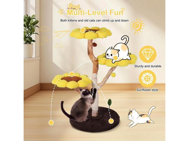Sunflower Cat Tree with Scratching Post Cat Climbing Frame Wear Resist Cute Sunflower Cat Bed for Pet Playground Small Nest