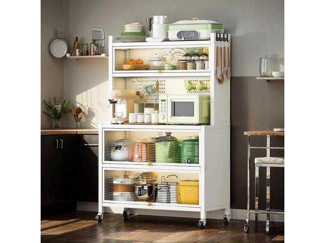 Wheeled Kitchen Cabinets Rust Proof Microwave Oven Shelf Movable Multi-Layer Floor Cabinet Bathroom Organization