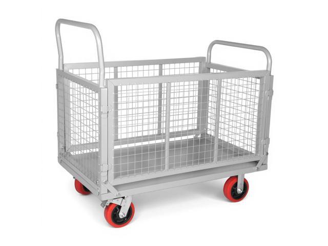 Steel Panel Truck with Cage, Heavy Duty Drywall Cart Lumber Cart Platform Truck Flat Cart, 1800lbs, 6' Swivel Brake Casters