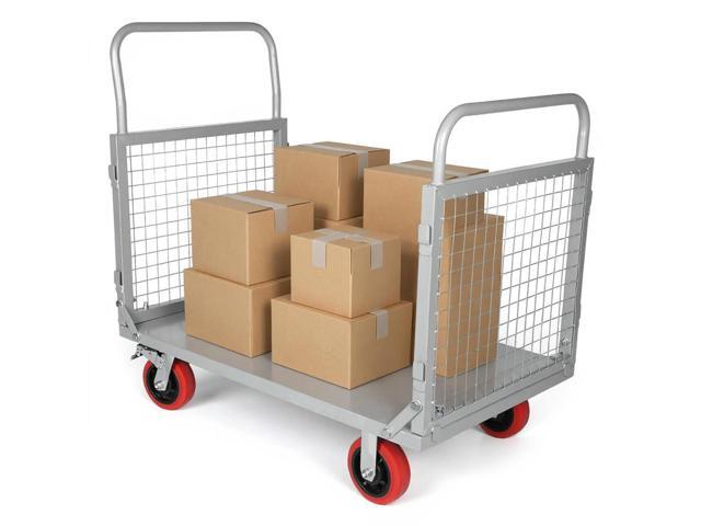 Steel Panel Truck with Cage, Heavy Duty Drywall Cart Lumber Cart Platform Truck Flat Cart, 1800lbs, 6' Swivel Brake Casters