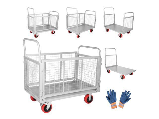 Steel Panel Truck with Cage, Heavy Duty Drywall Cart Lumber Cart Platform Truck Flat Cart, 1800lbs, 6' Swivel Brake Casters