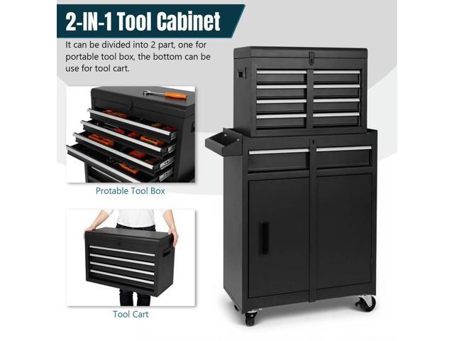 Large Detachable Toolbox with Double Door & Wheels Sliding Drawers Tool Chest Parts Cabinets for Factory Warehouse Use