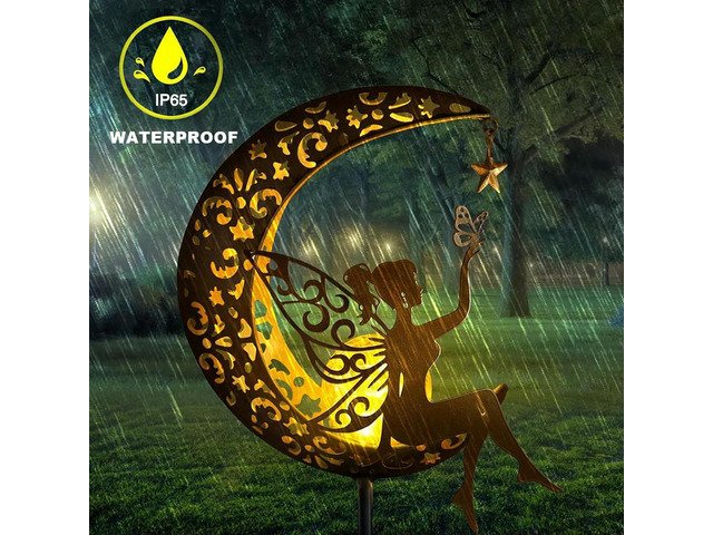 Iron Art Pathway Stake Light IP65 Waterproof Crackle Glass Globe with l Angle Stake Light LED Moon Fairy Crackle Glass Light