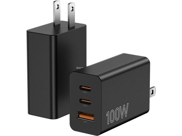 2Pack 100W USB C Charger Block, 3Port Fast Charging Adapter, Type C Fast Charging Blocks Cube PD USBC Wall Plug+QC3.0 USB A Charger Brick for...