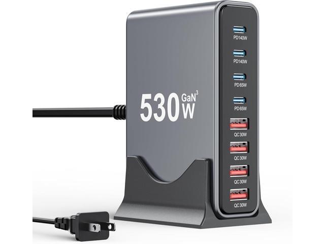 530W USB C Charger Block,8-Port USB C Charging Station GaN IV Travel Essentials Multiple Port Charging Station,100W Laptop Fast Charger Adapter for...