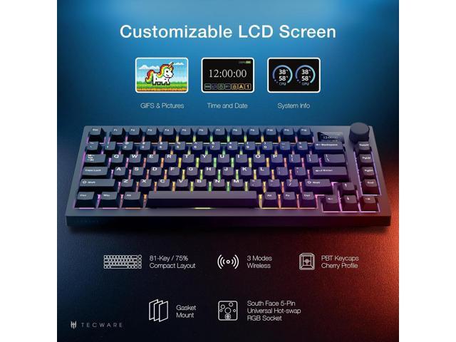 TECWARE Spectre 75 Mechanical Gaming Keyboard Customizable LCD Screen Display & Knob Tri-Mode Wireless Bluetooth 2.4GHz Gasket Mount Hot...