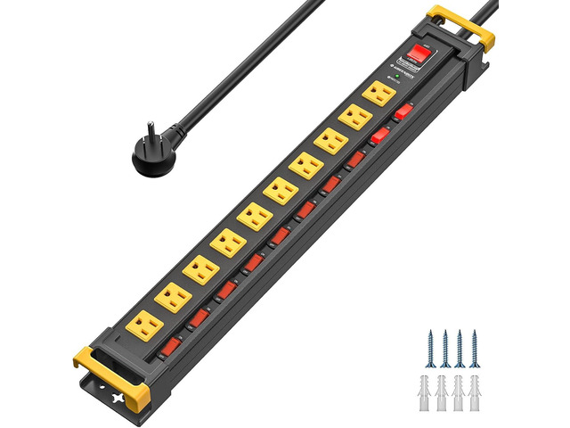10 Outlet Heavy Duty Metal Power Strip with Individual Switches 3300J Surge Protector,1.7 Inch Wide Spacing for Large Adapters,6Ft Cord...