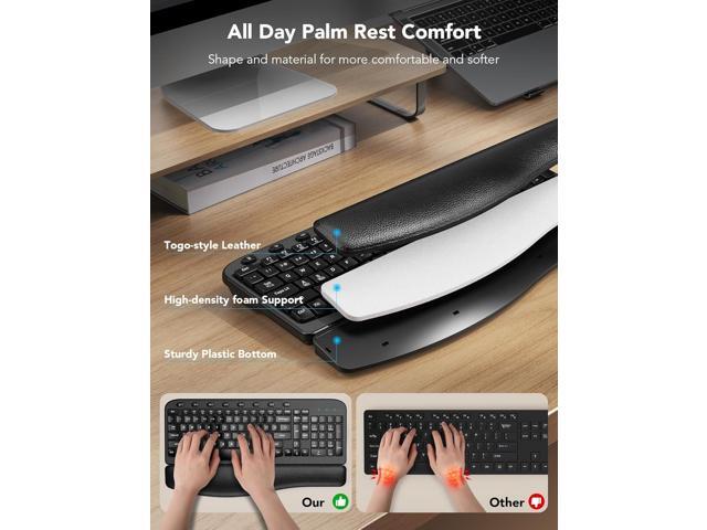 Wireless Keyboard and Mouse Combo Ergonomic Wave Key, Built-in Leather Soft Palm Rest, 2.4G Full Size, 8 Hotkeys, 6-Button Mouse with 4-Level DPI,...
