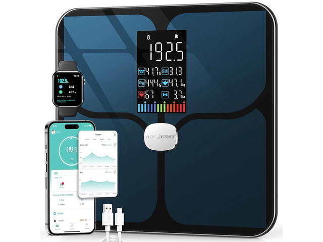 ABLEGRID Rechargeable Digital Bathroom Scale for Body Weight, Smart Scale Tracks 22 Metrics Including Body Fat, BMI, Muscle Mass, Heart Rate, Baby...