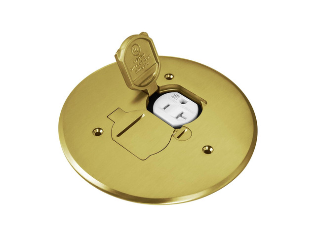 ENERLITES Dual Flip Lid Floor Box Cover, 5.625' Diameter, 20A Tamper-Weather Resistant Receptacle Outlet, Watertight Gaskets, 975517-C, UL Listed,...