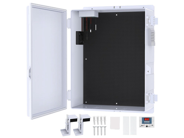 Outdoor Electrical Box, Waterproof Electrical Junction Box IP65 ABS Plastic Enclosure with Fan & Thermostat, Mounting Plate and Hinged Lid (15.7' H...