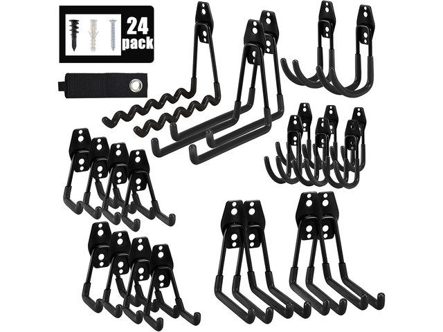AOBEN 24PCS Garage Hooks, Heavy Duty Double Garage Hanger Organizer Wall Mount Iron Anti-Slip Garage Storage Hooks for Ladder, Power...