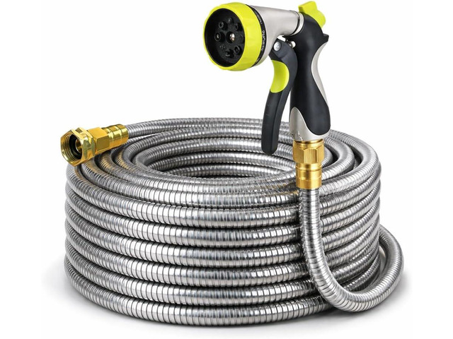 Metal Garden Hose 50 ft 304 Stainless Steel Water Hose with Nozzle Sprayer, Garden Hoses Flexible, Lightweight, No Kink, Heavy Duty for Outdoor...
