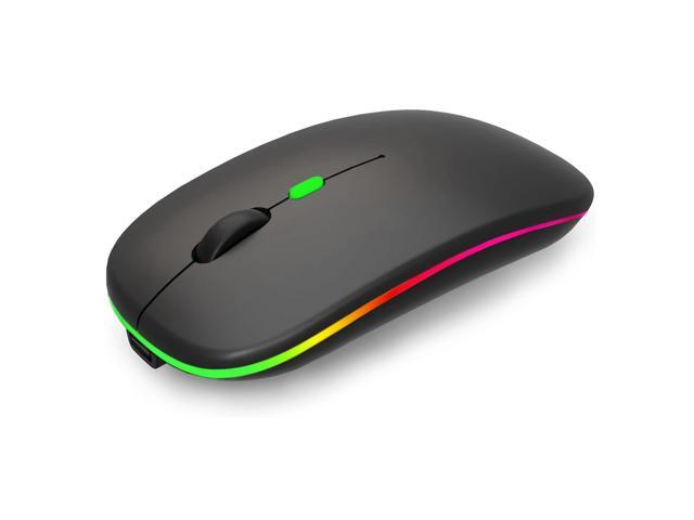 KUNSI Wireless Bluetooth Mouse, Rechargeable Bluetooth and 2.4G Wireless Mouse with RGB Light, Silent Mouses for Laptop/Desktop/Tablet-Black