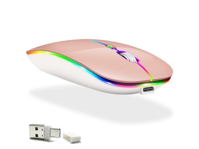 KLO LED Rechargeable Bluetooth Mouse (BT5.2+Type-C+USB2.4G) for MacBook, iPad & Laptops - Wireless (A LED/Rose Gold)
