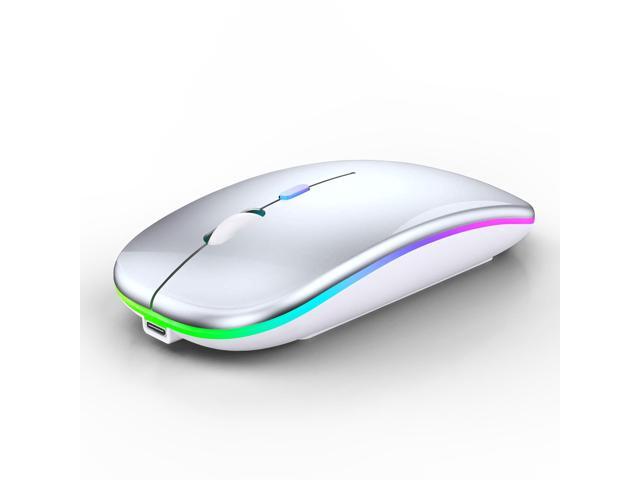 WREANU Wireless Bluetooth Mouse Rechargeable Laptop Mice with LED Lights Silent Slim Use(BT5.2 and 2.4G Portable USB Receiver)Dual Mode Computer.