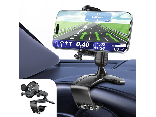 Car Phone Holder Dashboard Phone Mount, Upgraded 360 Degree Rotation Multifunctional Clip Design, Universal Car Phone Mount Compatible with 47 Inch...