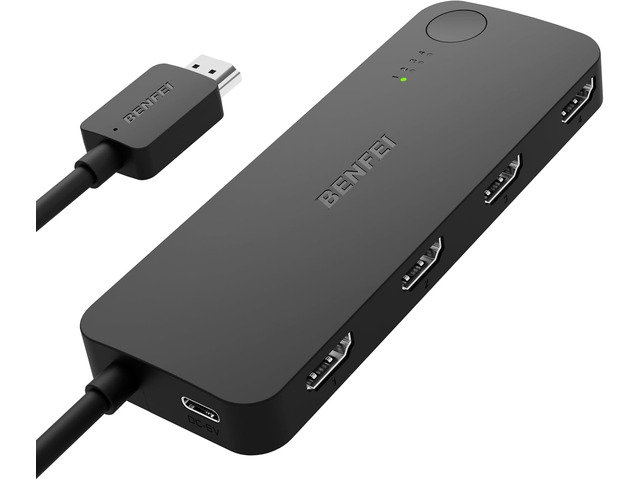BENFEI HDMI Switch 4 in 1 Out 4K@60Hz, 2K@144Hz, HDCP 2.3 with Adaptive Equalization Support 10M HDMI Transmit Compatible for PS5/4, Xbox, Roku,...