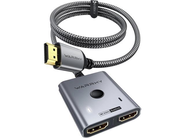 HDMI Switch 2 in 1 Out 4K@60Hz, WARRKY[with 3.3ft Fixed Braided HDMI Cable, Aluminum Case, 2K@144Hz, HDCP 2.2] Bidirectional 2x1 Switcher Splitter...