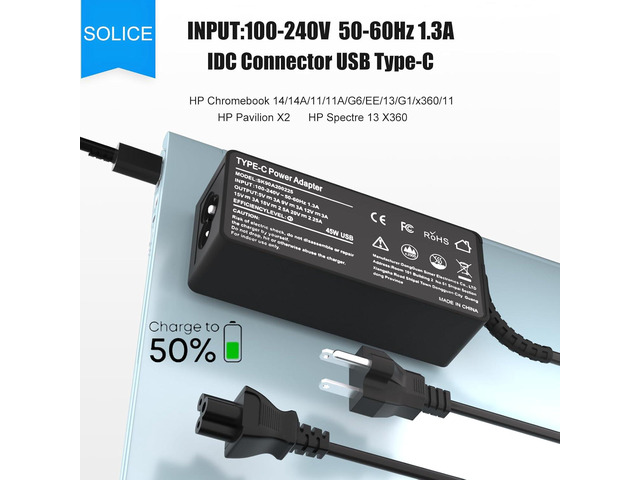 45W USB Type C Chromebook Charger Compatible with HP Chromebook X360 14 14A G5 11 11A G8 G7 G6 G1 G2 EE 14-CA 11-AE 14-ca061dx 14-ca051wm...