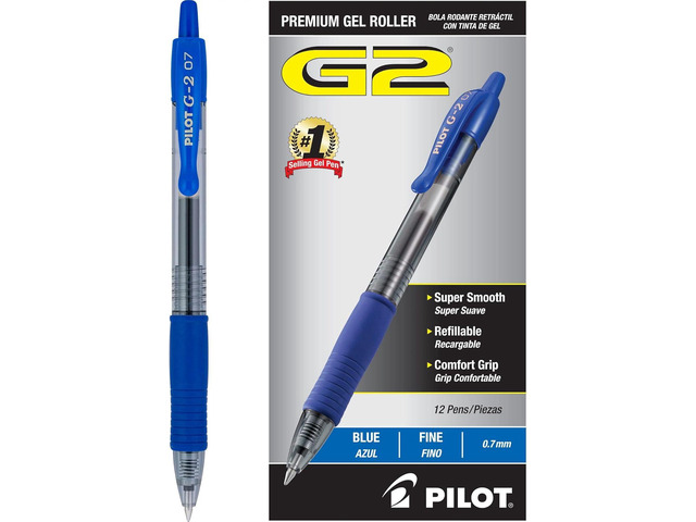 Pilot G2 Premium Gel Roller Pens, Fine Point 0.7 mm, Blue Ink Pens Fine Point, Pack of 12 - Ideal for School, Journaling, and Office Writing