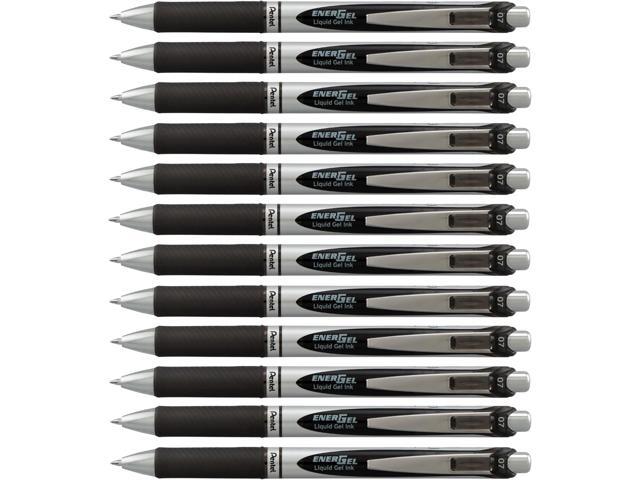 Pentel EnerGel RTX Retractable Liquid Gel Pen, (0.7mm) Medium Line, Metal Tip, Black Ink, Box of 12 (BL77-A)