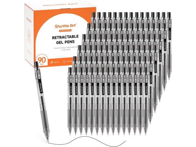 Shuttle Art Black Gel Pens, Ink Glide Series 90 Pack Retractable 0.5mm Fine Point Rollerball Gel Ink Pens Bulk Set Quick Drying Smooth Writing with...
