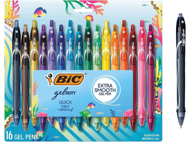 BIC Gelocity Quick Dry Ocean Themed Gel Pens, Medium Point (0.7mm), 16-Count Gel Pen Set, Colored Gel Pens for Note Taking and Journaling