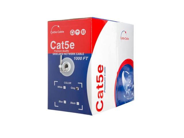 1000ft Cat5e Solid 24AWG Shielded Cable FTP Cat5 Bulk Pull Box Network Copper Clad Aluminum Wire (Shielded (FTP), Gray)