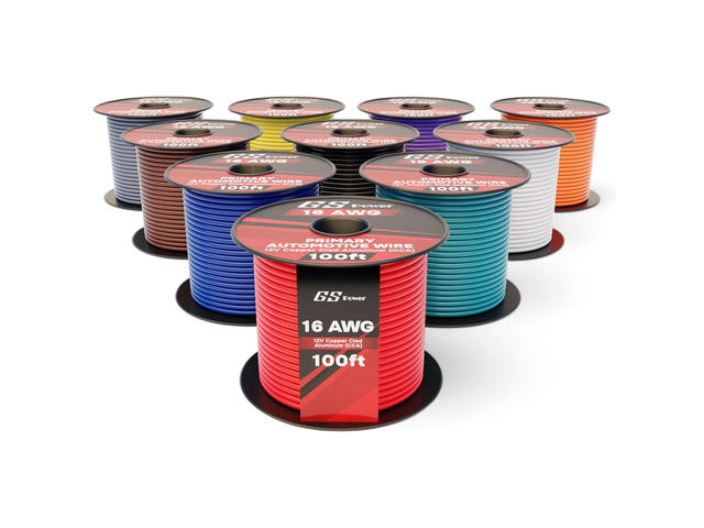GS Power 1000ft CCA 16 Gauge Wire Automotive, 100ft Spool, 10 Colors, 16 AWG 12v Low Voltage, Speaker Electrical Wire Low Voltage Primary for Car...