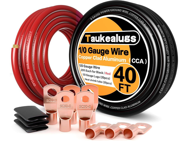 1/0 Battery Cable 0 Gauge Amp Wire 40FT CCA Copper Clad Aluminum Wiring Kit- Automotive Power Ground Cable for Car Audio, Inverter, RV Truck with...
