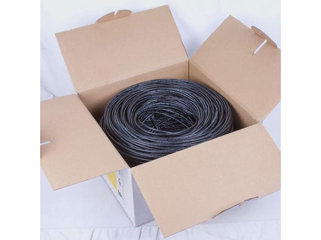 Cat5e 1000 Ft. 24AWG Pull Box Direct Burial/Underground Double Jacket Waterproof Outdoor Burial UTP Ethernet Router LAN Cable - Black