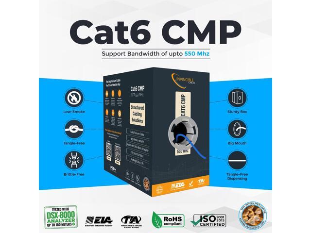 Cat6 Plenum Cable 1000ft 0.57mm 100% Pure Copper, 550MHz 23AWG UTP DSX-8000 Analyzer Tested Up to 100m 10Gb, PoE++ Industrys Most Certified...