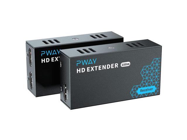 PWAY HDMI Extender 500ft No Delay Over Cat5e/6 HDMI Balun IP Kit Over Ethernet Long Distance Video, 1 to Many Over Gigabit Switch