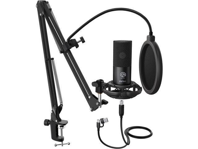 FIFINE Studio Condenser USB Microphone Computer PC Microphone Kit with Adjustable Boom Arm Stand Shock Mount for Instruments Voice Overs Recording...