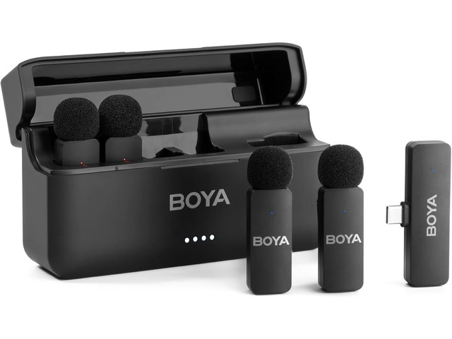 BOYA BY-V4U Wireless Lavalier Microphone for iPhone 15/16 Series Type C Smartphone with Charging Case, 4-Channel Mono Output, Omnidirectional Noise...