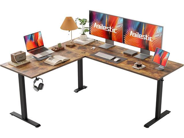 L Shaped Standing Desk 63 x 55 inch Adjustable Height, Electric Corner Standing Desk, Sit Stand Computer Table with Splice Board, Rustic Brown