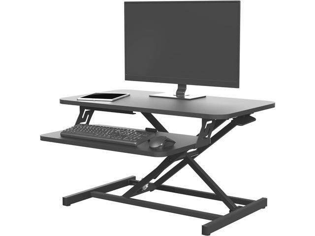 Height Adjustable 28 inch Stand Up Desk Converter, Quick Sit to Stand Tabletop Dual Monitor Riser Workstation, Black, DESK-V028S