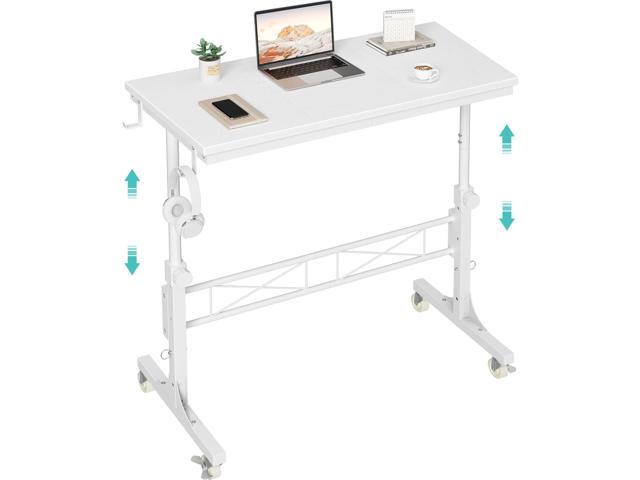 Small Portable Treadmill Walking Pad Desk on Wheels, 32 Inch White Adjustable Height Mobile Rolling Standing Teacher Desks, Couch Sofa Side Laptop...