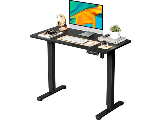 Small Electric Standing Desk, 40' x 20' Whole Piece Height Adjustable Desk with Memory Controller, Black Sit to Stand Workstation for Home Office