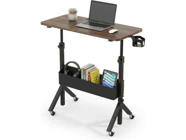 Mobile Standing Desk with Wheels and Storage Basket, Height Adjustable 28.7'-46.1' Rolling Desk for Walking Pad, Small Space Laptop Computer...