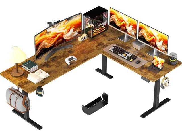 75x61 Inches Reversible L Shaped Standing Desk Height Adjustable with Cup Holder, Electric Corner Computer Workstation for Home Office, Ergonomic...