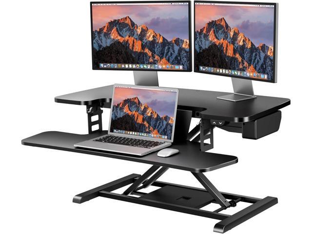 35' Electric Standing Desk Converter,Height Adjustable Riser for Office Home, Monitor and Laptop Workstation with Large Keyboard Tray, Black Color