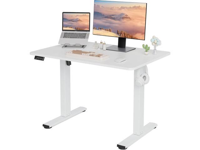 Electric Standing Desk Adjustable Height, 40x24 Inches Sit Stand up Desktop for Home Office, Ergonomic Rising Computer Table with Memory Preset, White