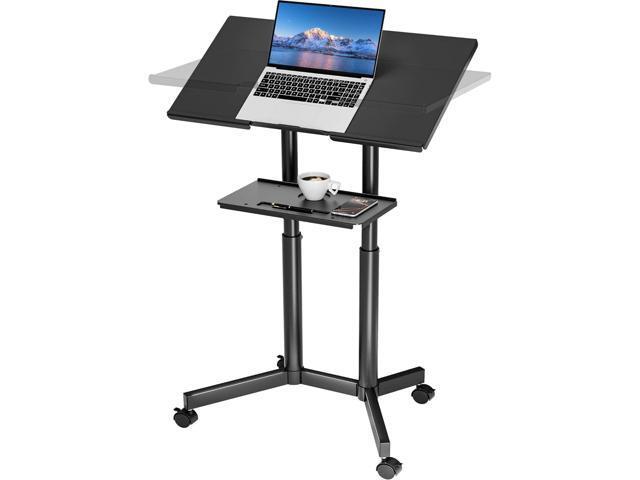 Portable Mobile Standing Laptop Desk, Height Adjustable, Sit Stand, Home Office Classroom Pulpit Stand Up Desk Workstation, Rolling Table Laptop...