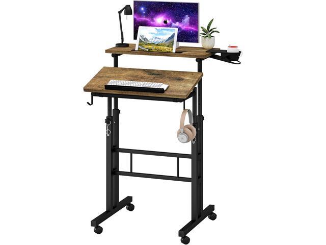 Small Standing Desk with Cup Holder, Height Adjustable Mobile Laptop Stand on Wheels, Ergonomic Rolling Computer Workstation for Home Office,.